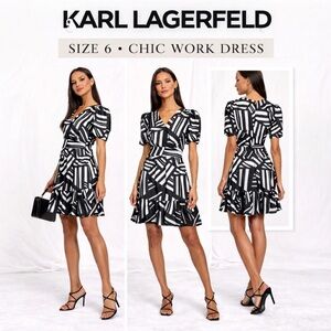 Karl Lagerfeld Black White Abstract Mini Dress Size 6 Chic Work Office Cocktail